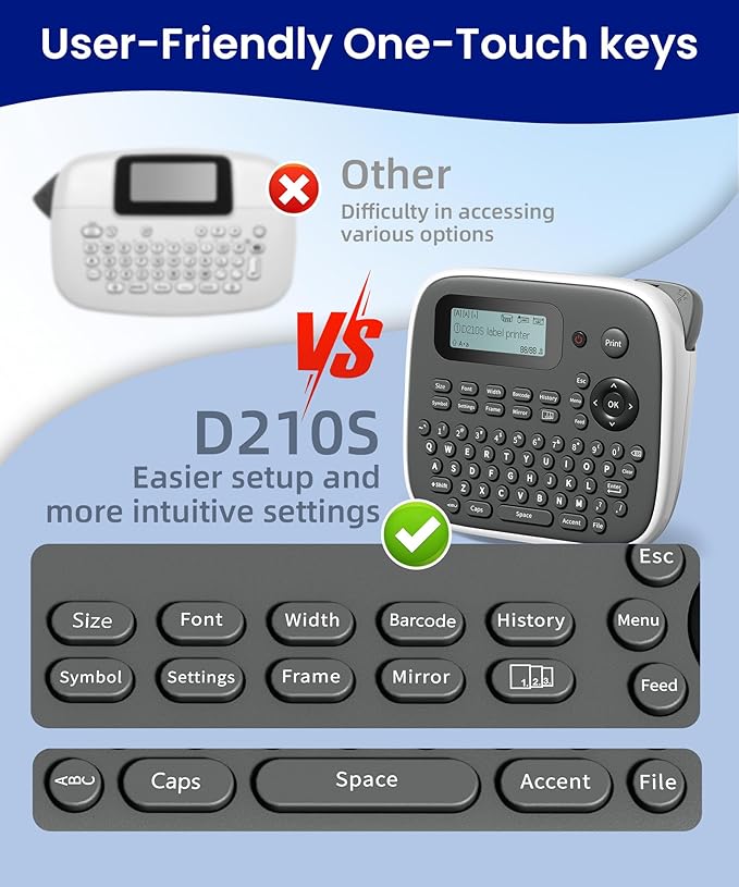 Label Maker Machine with Tape, Label Maker Waterproof Labels 12mm, D210s Laminated Labeler Machine, Multi Icons Borders & One-Touch Keys, Labelmaker for Home Use/School Office Supplies