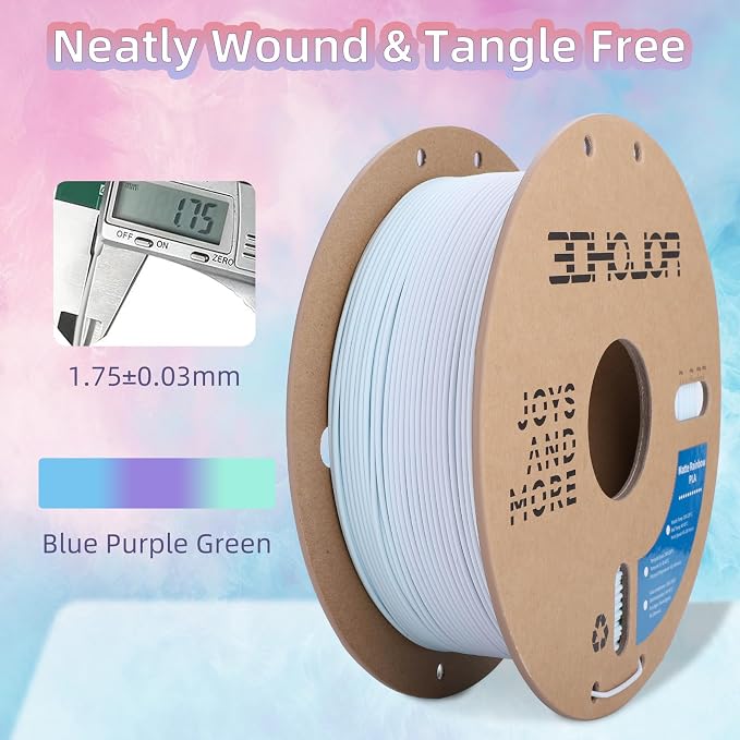 3DHoJor Matte Rainbow 3D Printer PLA Filament 1.75mm +/- 0.03 Multicolor Change Filament 1 KG(2.2lbs) Spool Fit Most FDM Printer-Blue Purple Green