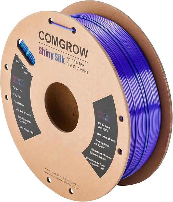 Comgrow Silk Shiny Blue Purple and Yellow 3D Printer Filament, Comgrow 3D Printing Materials Silk PLA 1.75mm, 3D Printing Filament +/-0.02mm, 1kg/2.2lbs Silk PLA