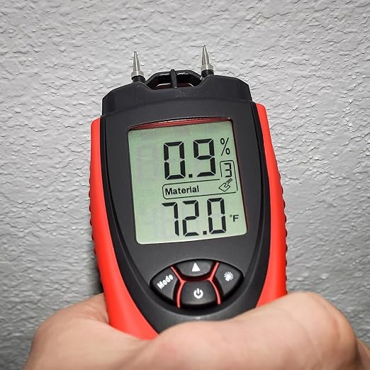 eH710T Moisture Meter by ennoLogic – Digital LCD Pin Type with 7 Material Settings for Wood, Cement, Mortar, Brick, Drywall, Carpet – Backlight, Hold, Max/Min, Air Temperature, and Holster