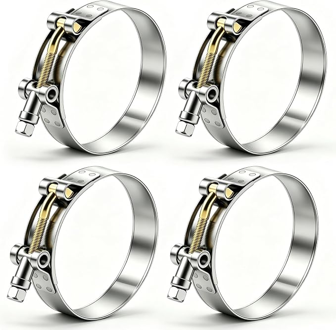 Tnisesm 4Pcs 1.25" T-Bolt Hose Clamps,304 Stainless Steel Heavy Duty Hose Clamp Assortment Set Working Range 36-44mm for 1.25inch Hose ID, Radiator Turbo Intake Soft Hose Intercooler Clamps