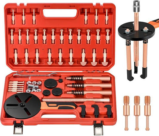 55-in-1 Bearing Puller Kit, Upgraded Heavy-Duty Wheel Bearing Removal Tool & Blind Hole Puller Set with Non-Slip Handle for Automotive, Industrial, Farm Use, Includes Portable Case (55in1-puller)