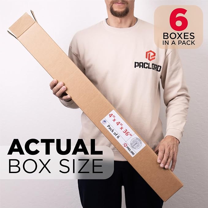 Tall Cardboard Boxes 4"L x 4"W x 36"H (Pack of 6) - USA-Made Packing Boxes for Moving, Shipping, or Storage - USPS, UPS, FedEx Approved - Professional Packing Supplies for Moving | USA-Made Packing Boxes for Moving, Shipping, or Storage - USPS, UPS, Fe...