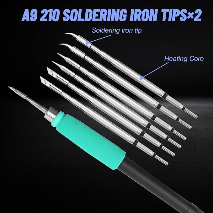 SUGON A9 210 Precision Soldering Station, Fast heating to 716°F in 2 seconds, 120W Soldering Iron Station kit with 6 Soldering Iron Tip, 3 Preset temperature, 212-842℉, Soldering Iron Replacement Rack