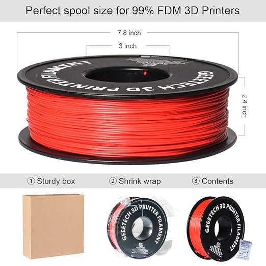 Geeetech Red PLA Filament 1.75mm 1KG, 3D Printer Filament Dimensional Accuracy +/- 0.02 mm, 1kg per Spool(2.2lbs) 3D Printing Filament Fits for Most FDM 3D Printers