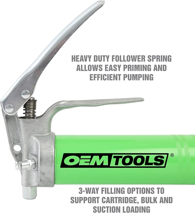 OEMTOOLS 87203 Pistol Grip Grease Gun with 18" Hose and Coupler, Grease Gun Kit, Grease Gun with Flexible Hose, Auto Grease Gun, 6000 Maximum PSI