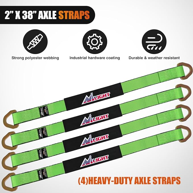 Nilight Axle Tie Down Straps 2" x 38" with D-Rings and Protective Sleeve 11,127 LBS Break Strength – Car Hauler Tie-Downs for Engine Hoist Truck Trailer & UTV 4 Pack (Green)