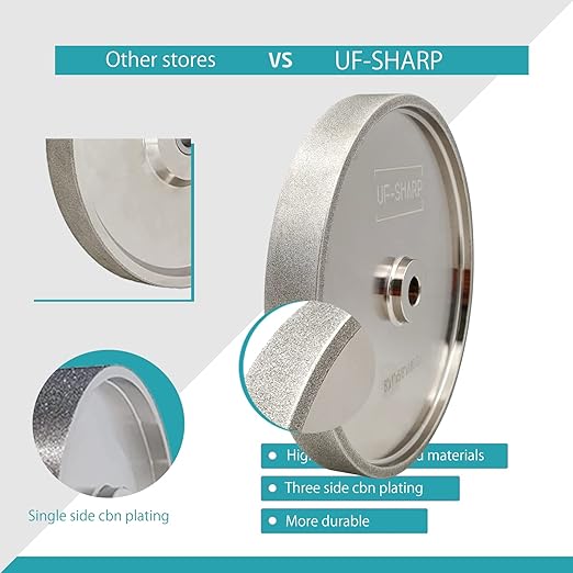 CBN Grinding Wheel 6 inch 1/2 Arbor 320 Grit, 6" Dia X 1" Wide for Sharpening Woodturning Tools、High Speed Steel Tools（320 Grit）