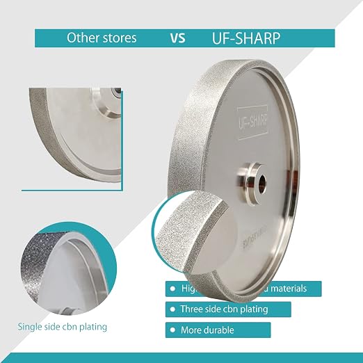 CBN Grinding Wheel 6 inch 1/2 Arbor 180 Grit, 6" Dia X 1" Wide for Sharpening Woodturning Tools、High Speed Steel Tools（180 Grit）