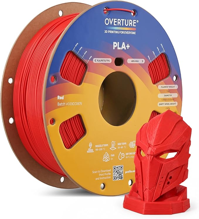 OVERTURE High Speed PLA+ 3D Printer Filament 1.75mm, Upgraded Rapid PLA 2.0 with Enhanced Toughness & Stability, 1kg Spool (2.2lbs) Fit Most FDM 3D Printers (Red)
