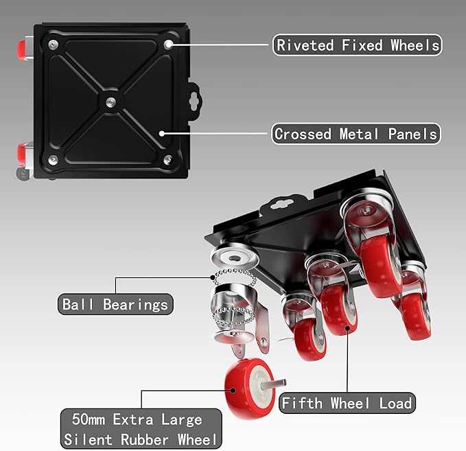 MYUEA Furniture Dolly,Furniture Movers with 5 Wheels,Carbon Steel Panel Heavy Duty Dolly,Maximum Load 3474LBS,Furniture Lifter with 5 360° Rotatable Rubber Universal Wheels(Black,6.89x6.9 in)