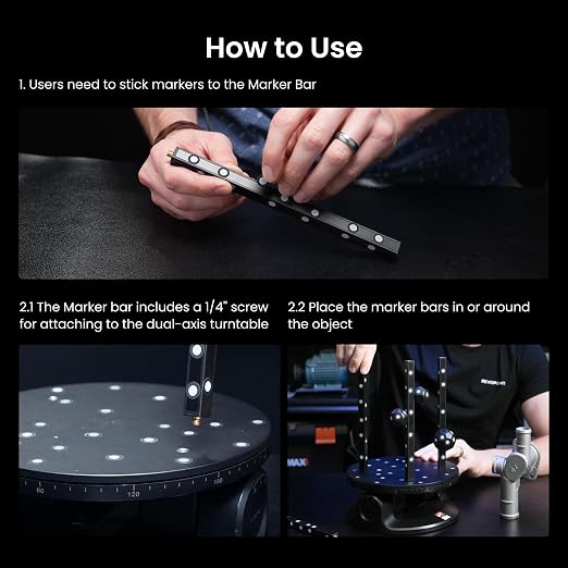 Revopoint 3D Bar Marker Kit for 3D Scanning, 3D Tracking Dots Reference Point Marker for Preventing Tracking Loss and Enhance Accuracy, 4 Pieces Bar Marker with 6.0 mm 3D Scanning Markers