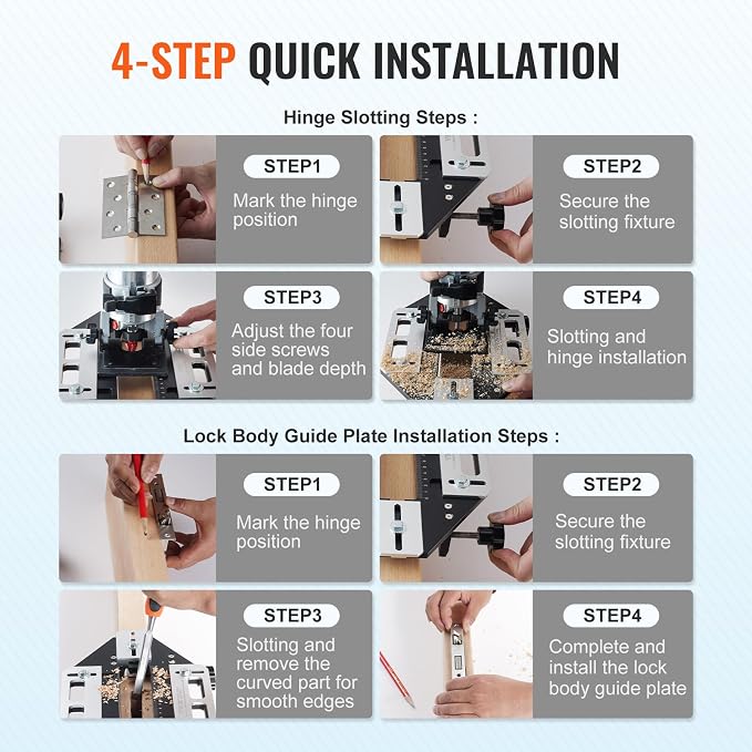 VEVOR Door Hinge Jig, Aluminum Alloy Woodworking Hole Opener, Slotting Locator, Flexible Wooden Door Hinge Hole Guide, Hinge Template Jig for Door Hinge Groove and Door Lock Installation