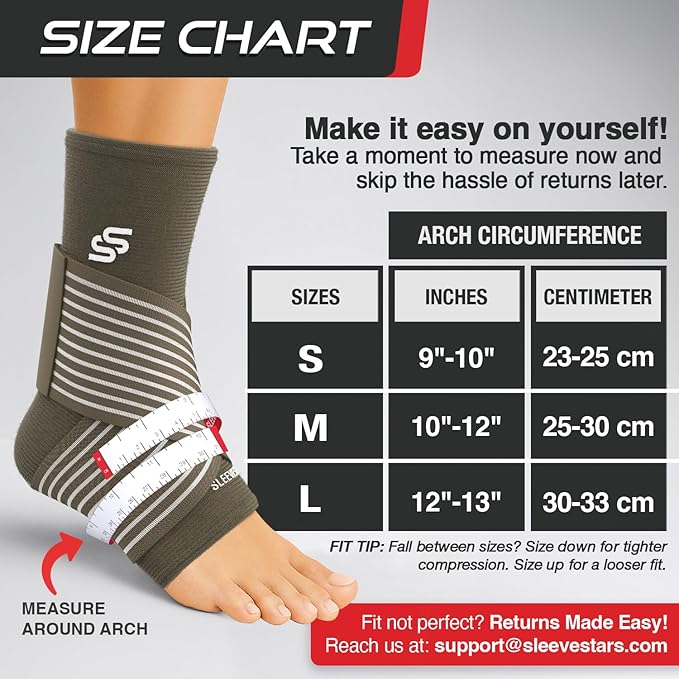 Sleeve Stars Ankle Brace for Women & Men, Ankle Wrap for Sprain, Compression Sleeve for Plantar Fasciitis Relief, Easy Customizable Support: w/ Removable Strap (Single/M:10"-12"/Mocha Brown)