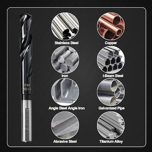 37/64 Drill Bit for Metal and Hardened Steel, M35 Cobalt 1/2 Inch Reduced Shank Industrial Grade Heavy Duty Drill Bit, with Index Storage Case