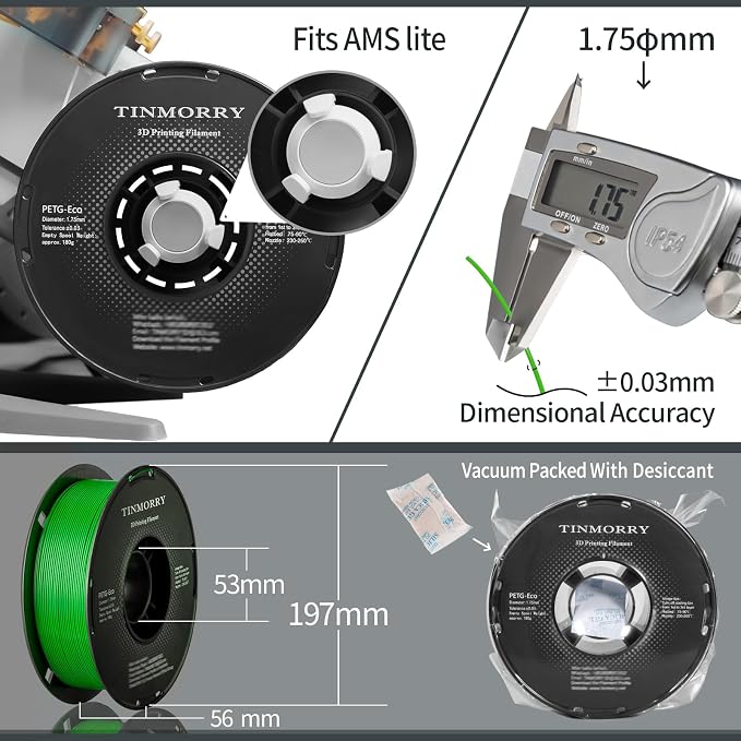 TINMORRY PETG Filament 1.75, Rapid PETG-Eco 3D Printer Filament, Compatible with Most FDM 3D Printers, 1 KG 1 Spool, Green