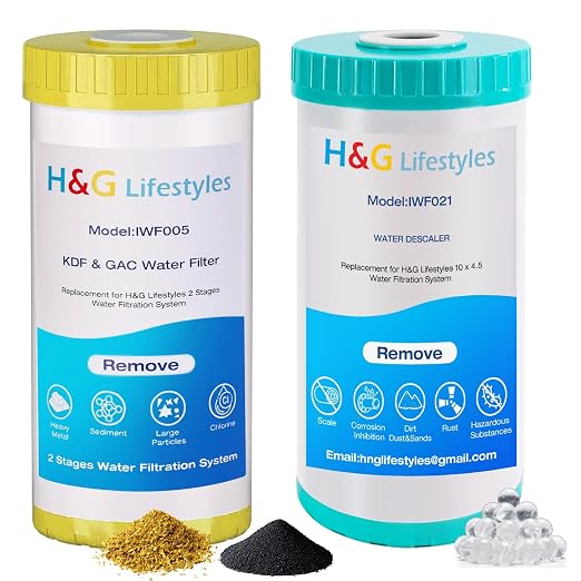 H&G Lifestyles Whole House Water Descaler,GAC KDF Polyphosphate Cartridge | Anti Scale Filter,Saltless Water Softener,Reduce Heavy Metal Lead Chlorine, Replacement for 10" x 4.5" Water Filter System
