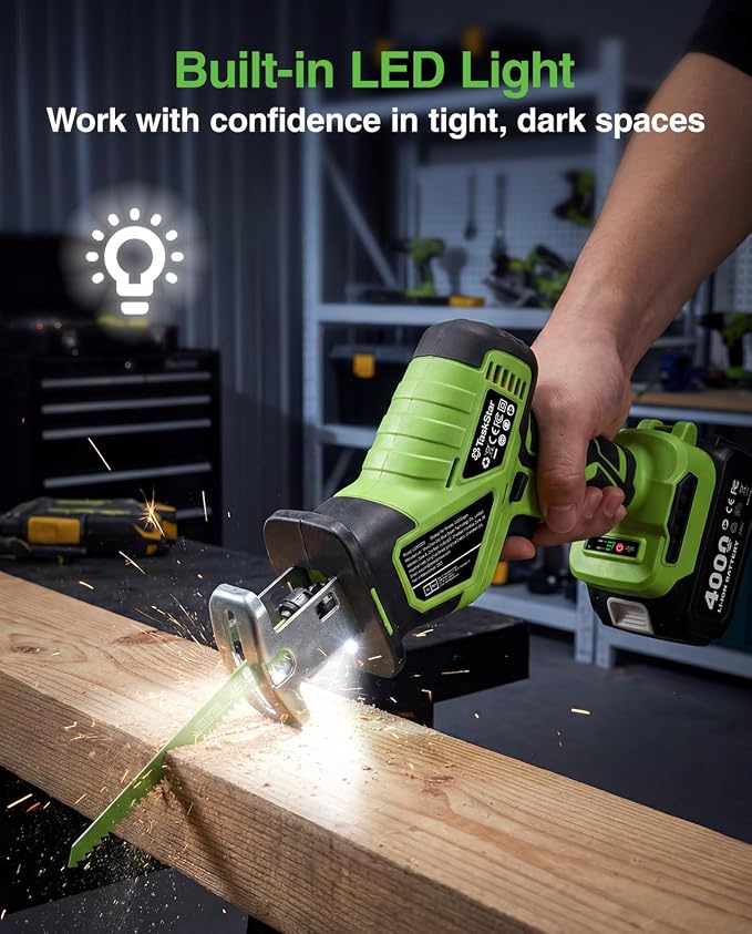 TaskStar Cordless Reciprocating Saw 21V: One-Handed Reciprocating Saw with 0-3500 RPM Brushless Motor, 2 x 4.0Ah Batteries, 8 Quick-Change Blades, LED Light, Perfect for Wood PVC Metal Cutting