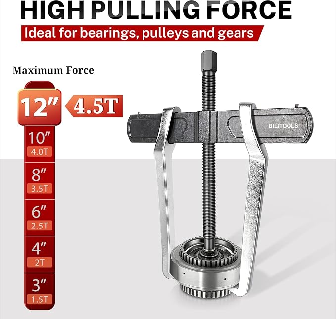 BILITOOLS 12" 2 Jaw Gear Puller, Bearing & Pulley Removal Tool, Internal External Reversible for Flywheel, Gears & Pulleys