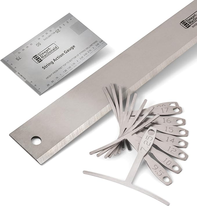 StewMac Basic Guitar Setup Kit - Metric | Includes String Action Gauge, Precision Straightedge, and 9 Understring Radius Gauges | Professional, Accurate, and Easy to Read Luthier Tools