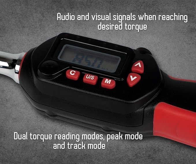 Tapha Tools 3/8 inch Digital Torque Wrench 3.1-62.7 ft-lbs (4.2-85 N-m) Torque Range, Accurate to ±2% Dual Direction, LED and Buzzer Notification, Preset Memory, ISO 6789, Calibrated (WP3N-T085BN)
