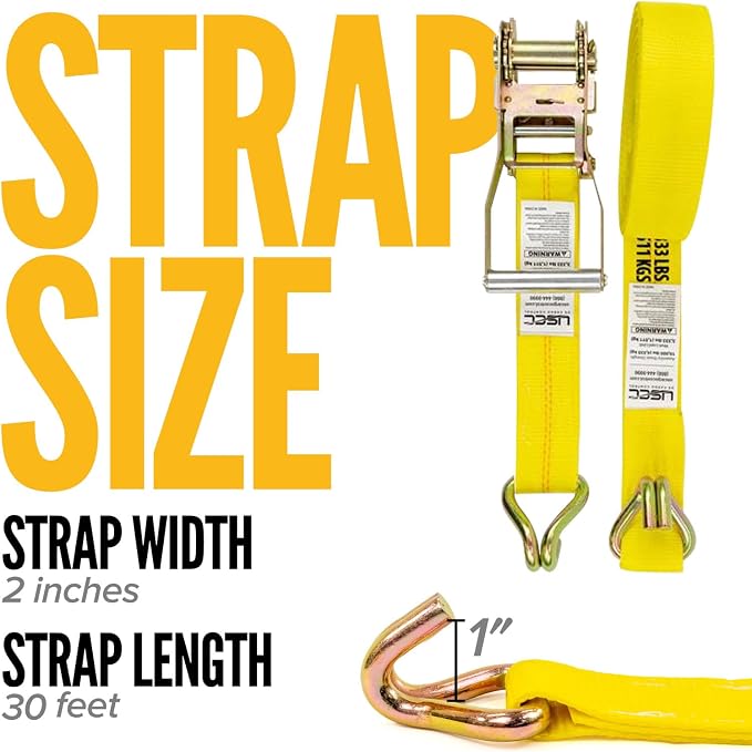 US Cargo Control Heavy Duty Ratchet Straps 2 Inch x 30 Foot (4-Pack), 10,000 LBS Break Strength, 2 Inch Ratchet Straps with J Hooks, Heavy Duty Tie Downs for Flatbed Trailers