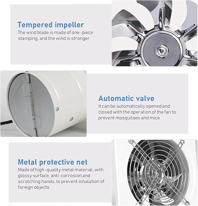 12 Inch Exhaust Fan with Plug, 1558CFM Through-the-Wall Ventilation Fan with Light Weight Pure Copper Motor, for Laundry Room, Toilets, Garage, and Shopping Mall, 110V (12 inch, white)