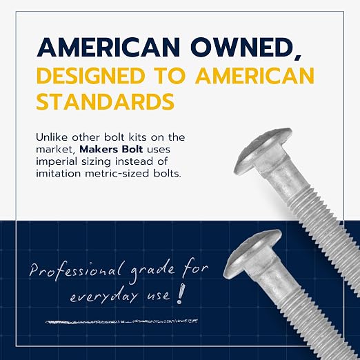 3/8" x 7" (50 Pack) Galvanized Carriage Bolt Kit, Grade 307A, Hot Dip Galvanized for Exterior Use by Makers Bolt