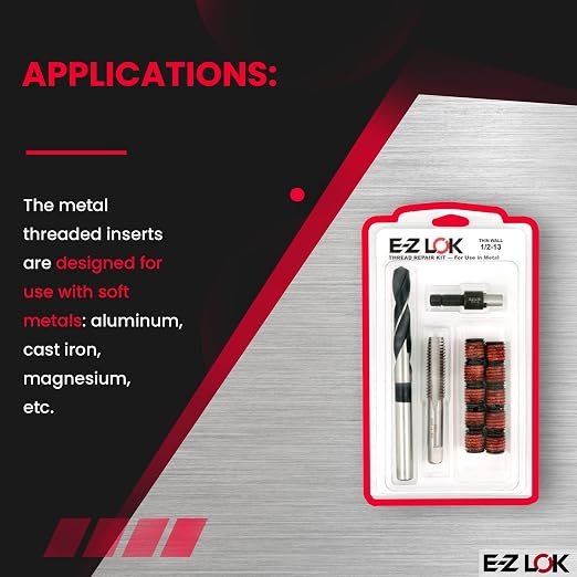 E-Z LOK EZ-310-8 Thread Repair Kit for Metal Carbon Steel Threaded Inserts 1/2-13 and Installation Tools, Black