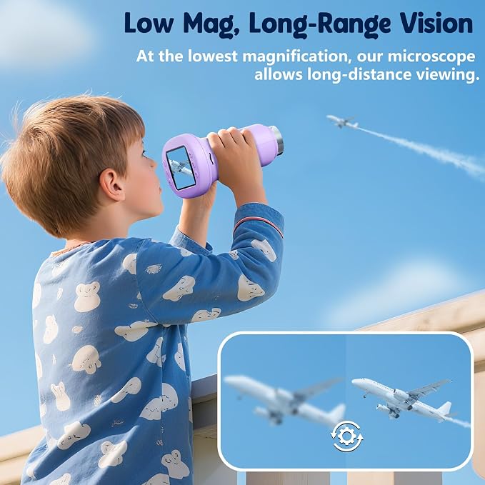 Odatay 4K 1000X Digital Microscope for Kids with Long Distance Viewing & 2.4" Screen, Portable Handheld Edu Toys for Kids Age 3-12 Exploring Bugs Plants at Home Classroom & Outdoor Travel, Purple
