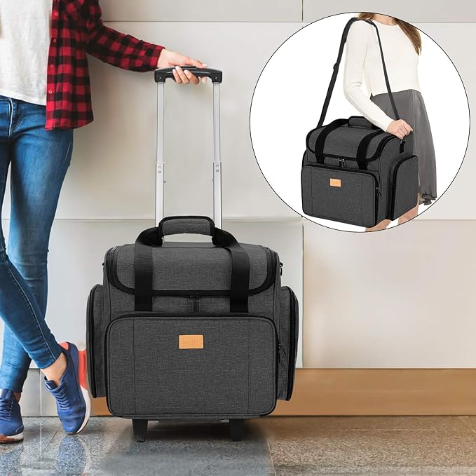 LUXJA Serger Case with Detachable Dolly, Serger Bag with Removable Padding Pad (Fit for Most Standard Serger Machines), Black