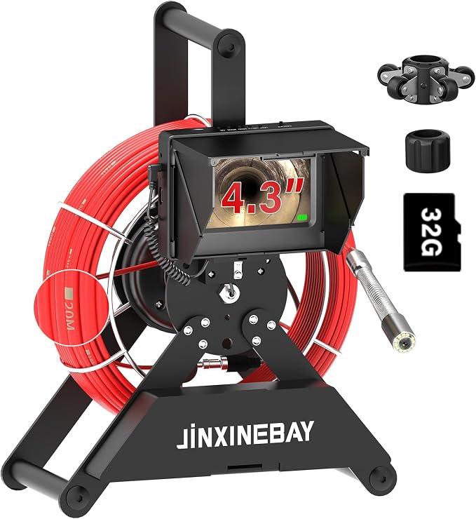 Sewer Pipe Inspection Camera, IPS Monitor 32GB TF Card DVR, IP68 1200TVL HD Camera 65/100FT Fiberglass Cable, 5600mAh Battery Night Vision, for Home/Contractor/Plumber (4.3 inch/65FT)