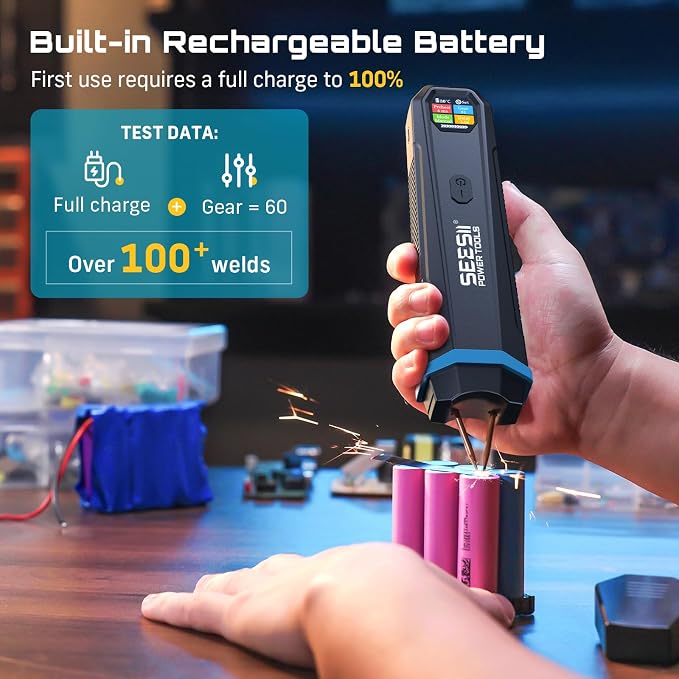 SEESII Battery Spot Welder: Battery Welder with Visual Display, 3360W Max Power with 1-99 Gears, Copper Tips, Portable Spot Welder for Battery DIY, Repairs, Outdoor Use