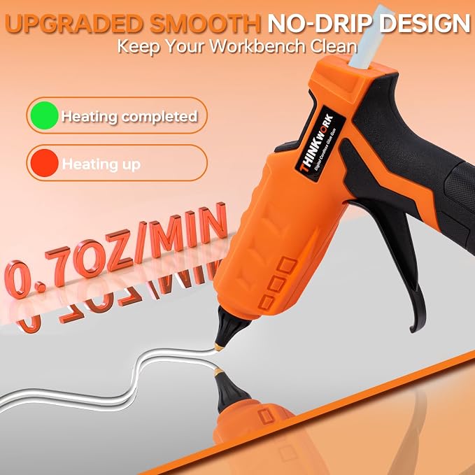 THINKWORK 20V Cordless Glue Gun - Digital Temp Adjustable Drip-Free Fast Heating Full Size Heavy Duty Hot Glue Gun with 32 Glue Sticks for Crafts DIY, Repair, Gift