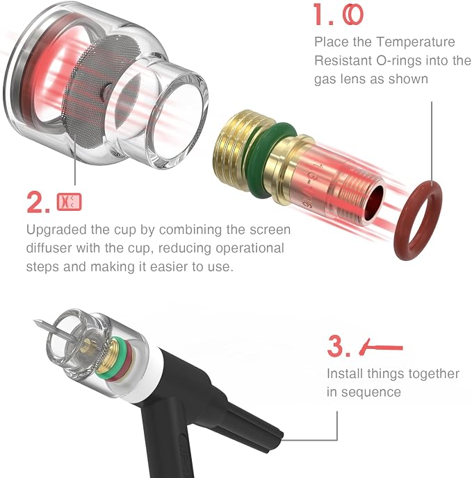 YESWELDER 123 Pcs TIG Welding Torch Stubby Gas Lens Ceramic Cup Kit For WP-17/18/26