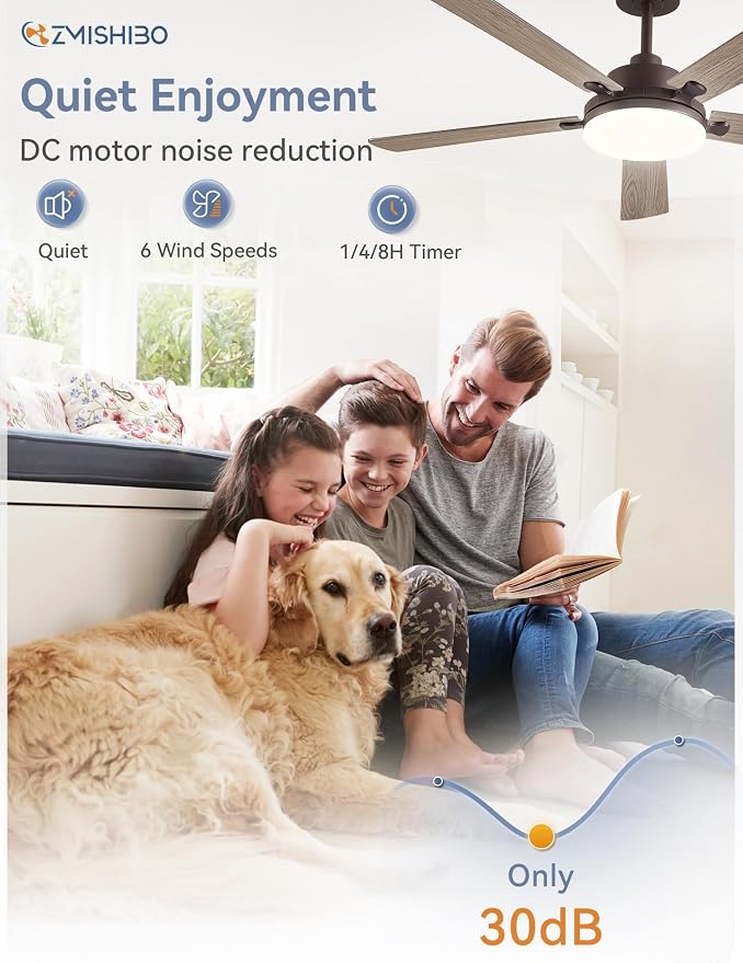 52 Inch Ceiling Fan with Remote, Indoor/Outdoor Brown Ceiling Fan with Large LED Panel, Quiet Reversible DC Motor, 6-Speed, 3000-6500K Stepless Dimming, Farmhouse Ceiling Fan for Bedroom, Living Room