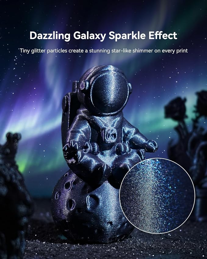 SUNLU Galaxy PLA Filament 1.75mm, Galaxy Peacock, Color-Shifting Pearlescent Glitter PLA 1kg, Light-Activated Shine, Smooth Gloss Finish, Neatly Wound, Fits Most FDM Printers