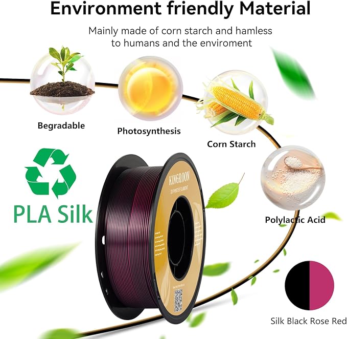 Kingroon PLA 3D Printer Filament, Dual Color Silk PLA Filament, Dimensional Accuracy +/- 0.03 mm, 1kg Spool(2.2lbs), 1.75 mm, Black Red