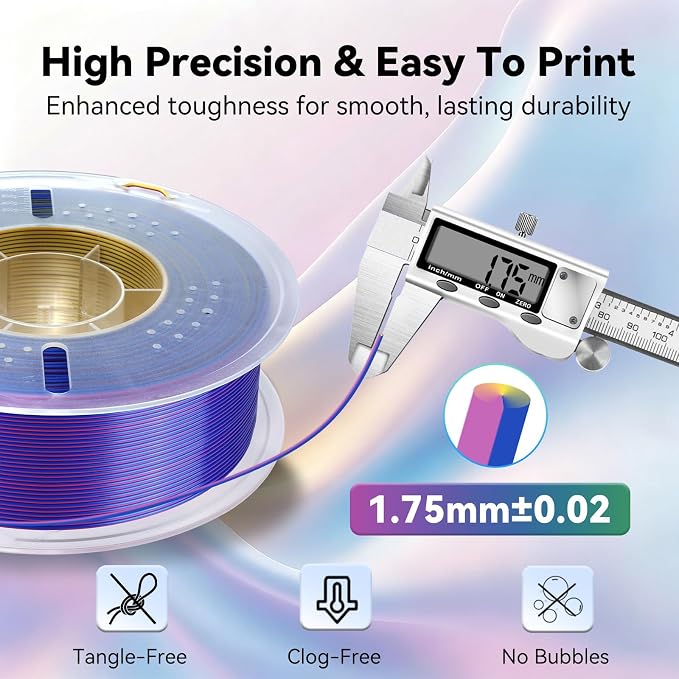 Kingroon PLA Filament, Multicolor Silk PLA Filament, Tri Color 3D Printer Filament, 1.75 mm, Dimensional Accuracy +/- 0.03 mm, 1kg Spool(2.2lbs), Red Blue Yellow