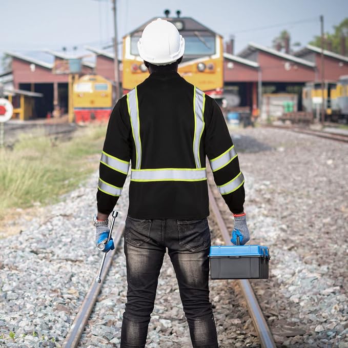 Zhanmai 6 Pack Safety Long Sleeve, Class 3 High Visibility T Shirt with Reflective Strips for Work Surveyor Construction