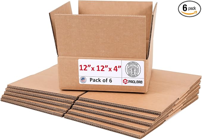 Medium Cardboard Boxes 12"L x 12"W x 4"H (Pack of 6) - USA-Made Packing Boxes for Moving, Shipping, or Storage - USPS, UPS, FedEx Approved - Professional Packing Supplies for Moving | USA-Made Packing Boxes for Moving, Shipping, or Storage - USPS, UPS,...