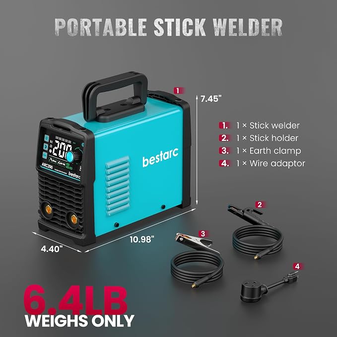 Bestarc Stick Welder, 200Amps Large LED Display ARC/Lift TIG Welding Machine, 110V/220V Dual Voltage, IGBT Inverter Synergic Control Portable MMA Welder Machine with Hot Start, Arc Force and VRD