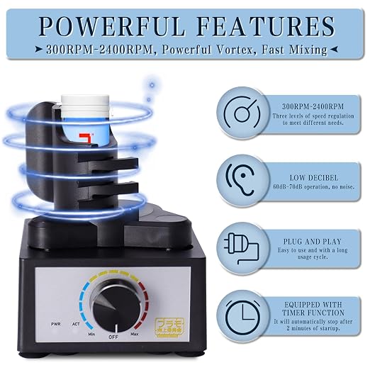 Mini Vortex Mixer, Hands-Free Model Paint Shaker, 300-2400rpm, Three-Stage Adjustable Speed Shaker, Suitable 10-100ml Mix, for Hobby Acrylic Paints, Nail Polish, Tubes, Lab, Eyelash Adhesives (Blue)