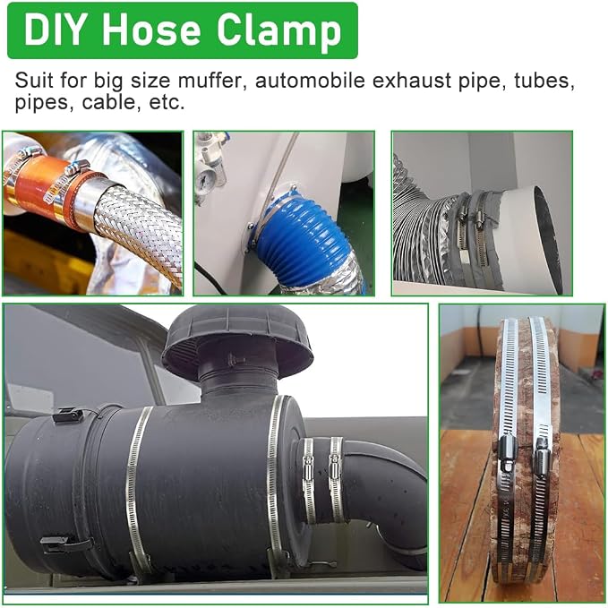 65.5FT/20m Stainless Steel Hose Clamps Assortment Kit with 20pcs Fasteners | Adjustable Long DIY Metal Band Clamp Band Fittings Strap for Pipe, Intercooler, Plumbing, Tube, Radiator and Fuel Line