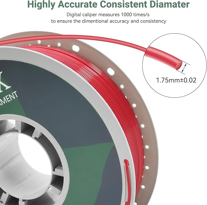 PETG 3D Printer Filament, Dimensional Accuracy +/- 0.03 mm, 1kg Spool(2.2lbs), 1.75 mm Fit for Most 3D Printers,Red