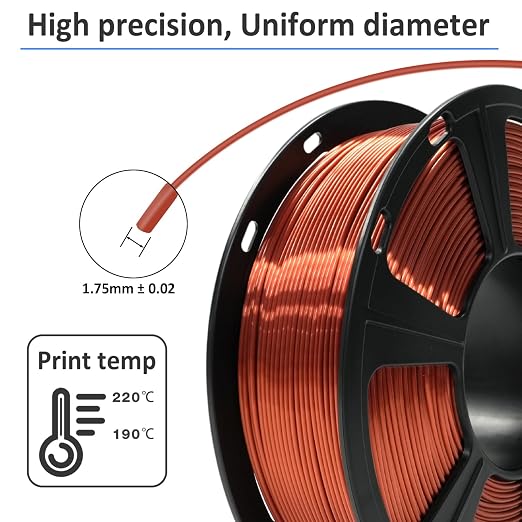 GIANTARM 3D Printer Filament, Silk Copper Pla Filament, 1Kg(2.2lbs) Spool, 1.75mm Dimension Accuracy +/- 0.03mm, 3D Printing Filament