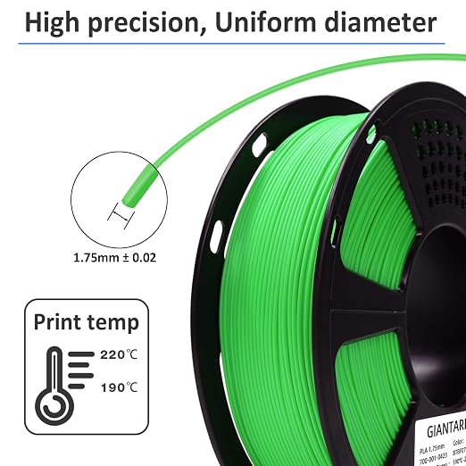 GIANTARM 3D Printer Filament, Green Pla Filament, 1Kg(2.2lbs) Spool, 1.75mm Dimension Accuracy +/- 0.03mm, 3D Printing Filament