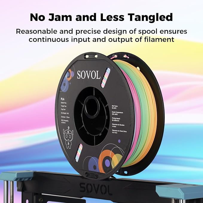 Sovol 3D Printer Matte Multicolored Fast Change Gradient Rainbow PLA 1kg (2.2 lbs) Spool 3D Printing Materials, Dimensional Accuracy +/- 0.03 mm, 1.75 mm, Matte Guava