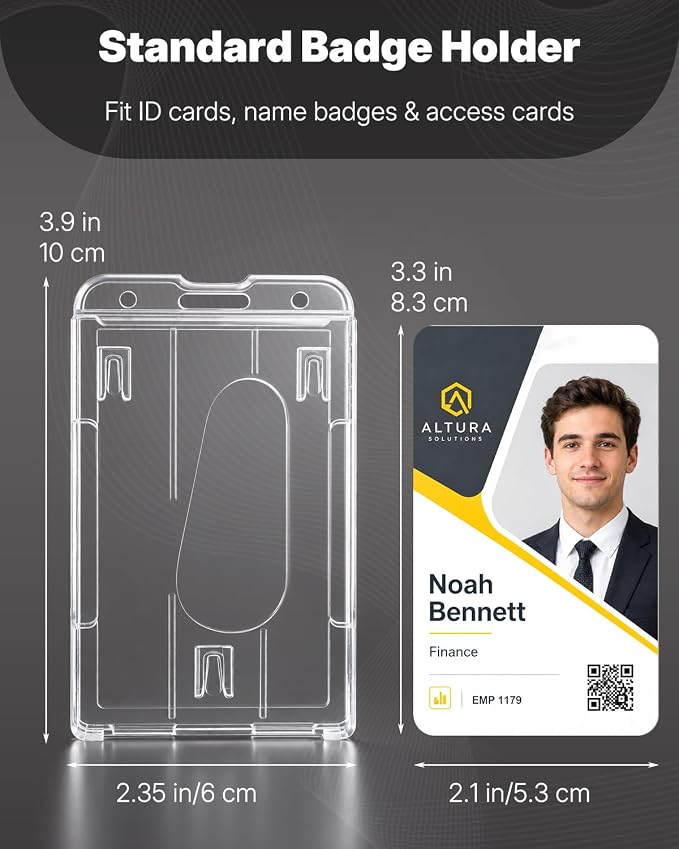 Pawfly 2 Pack Vertical 2-Card Badge Holders for Office School IDs | Rigid transparent PC case holds 2 cards vertically thumb slot allows easy card removal for office, school and access IDs