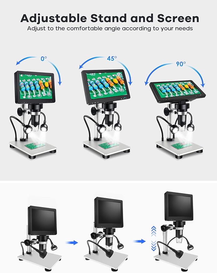 7" LCD Digital Microscope 1200X,Leipan 12MP Coin Microscope with Screen for Adults,1080P Coin Magnifier with 12pcs Slides,Wired Remote,2 Side Lights,Windows/Mac OS Compatible